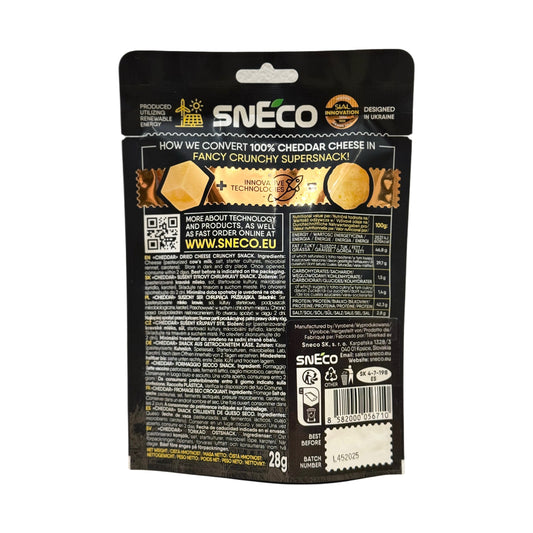 snEco »CHEDDAR« – degustacijski set 5 × 28 g, hrustljavi sirni prigrizek