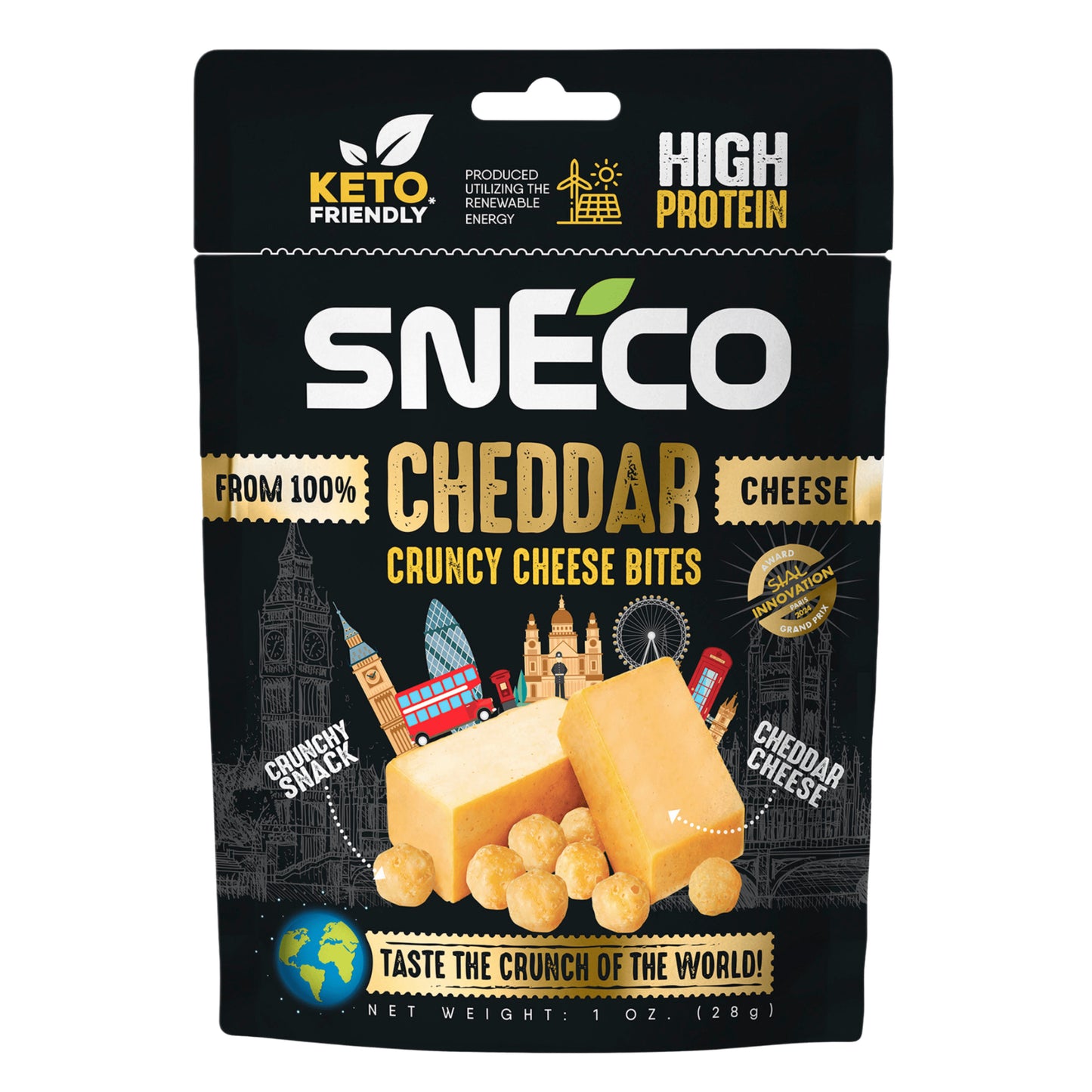 snEco »CHEDDAR« – degustacijski set 5 × 28 g, hrustljavi sirni prigrizek