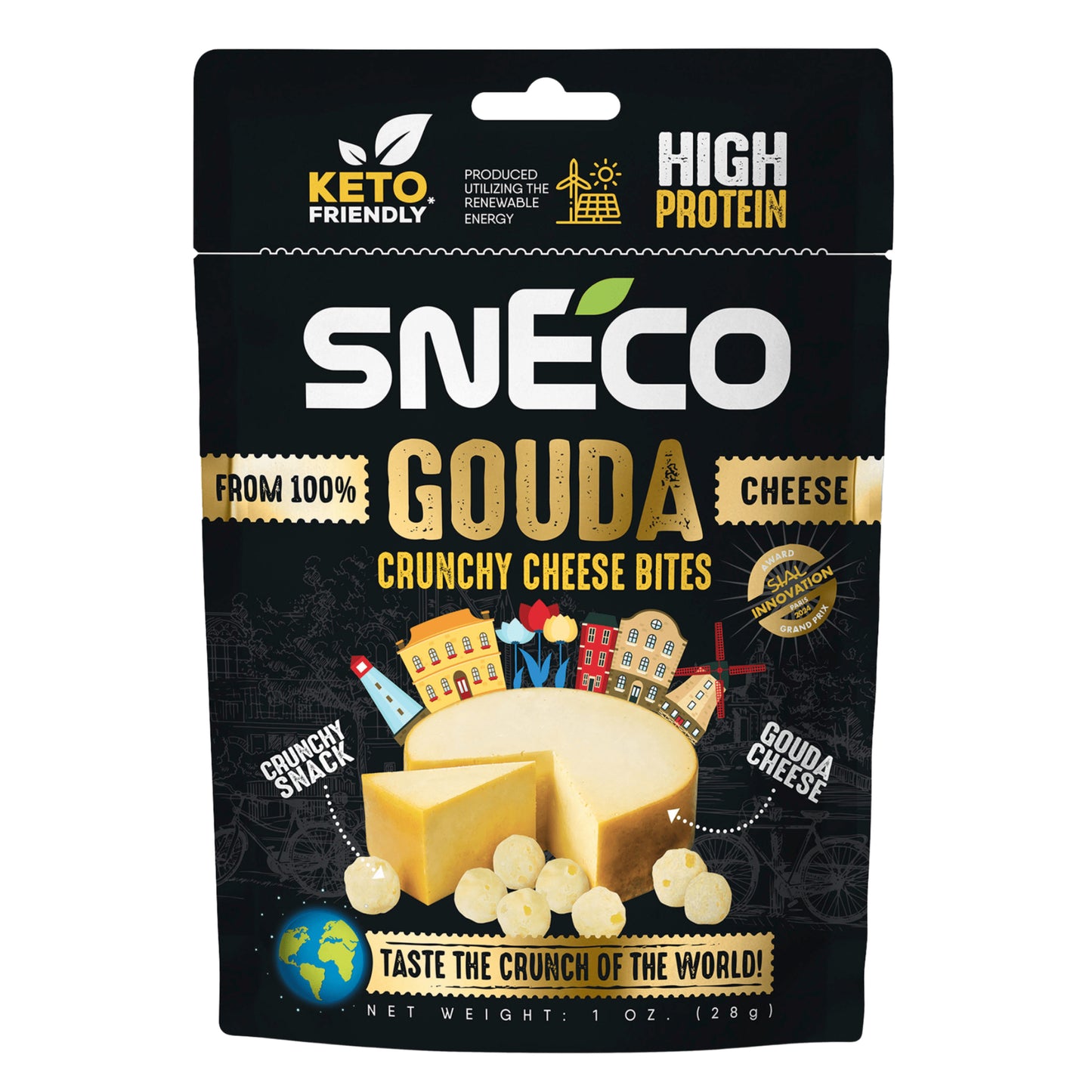 snEco »GOUDA« – degustacijski set 5 × 28 g, hrustljavi sirni prigrizek