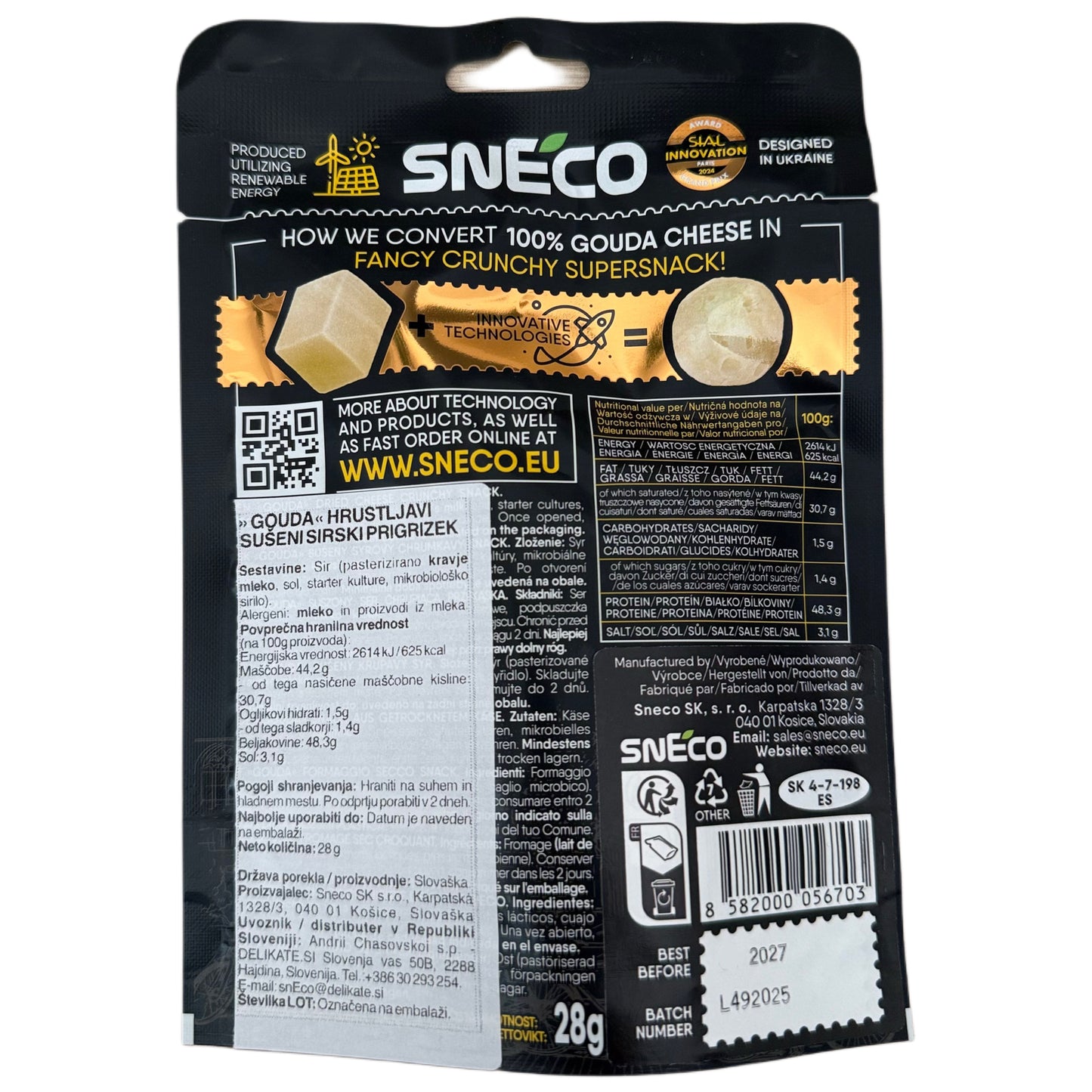 snEco »GOUDA« – degustacijski set 5 × 28 g, hrustljavi sirni prigrizek