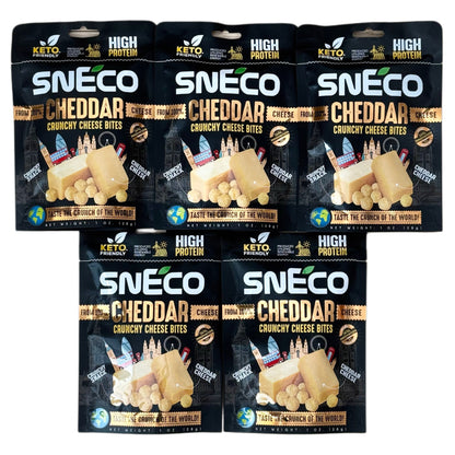 snEco »CHEDDAR« – degustacijski set 5 × 28 g, hrustljavi sirni prigrizek